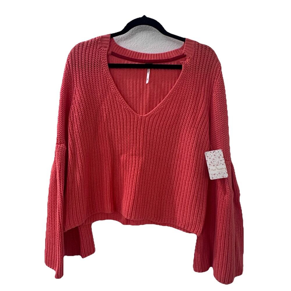 New Free People Sweater Womens Damsel Bell Cropped Coral Chunky Knit S Small NWT